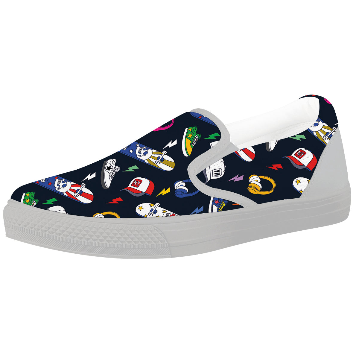 New York Skateboard Colorful Print Pattern White Slip On Shoes-grizzshop