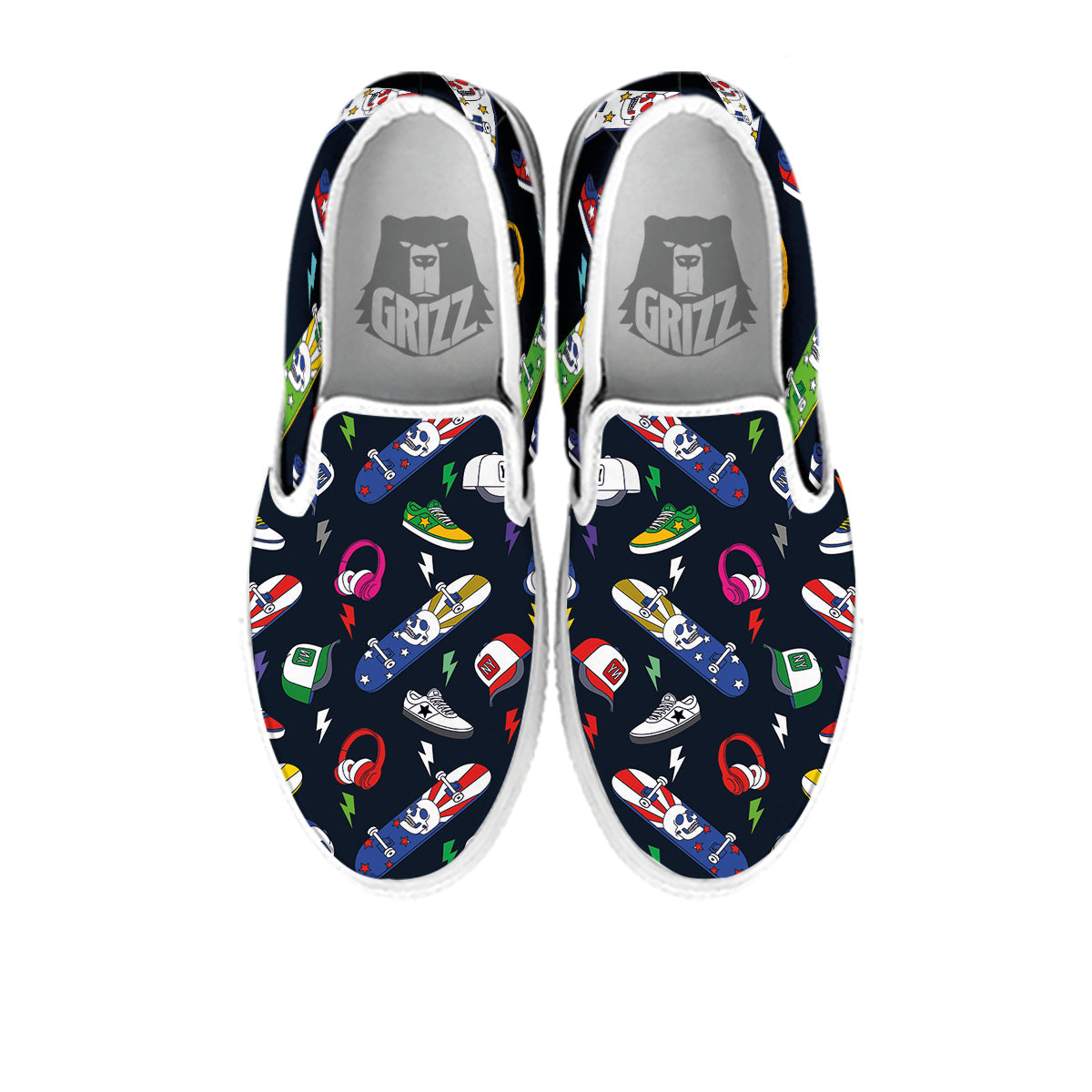 New York Skateboard Colorful Print Pattern White Slip On Shoes-grizzshop
