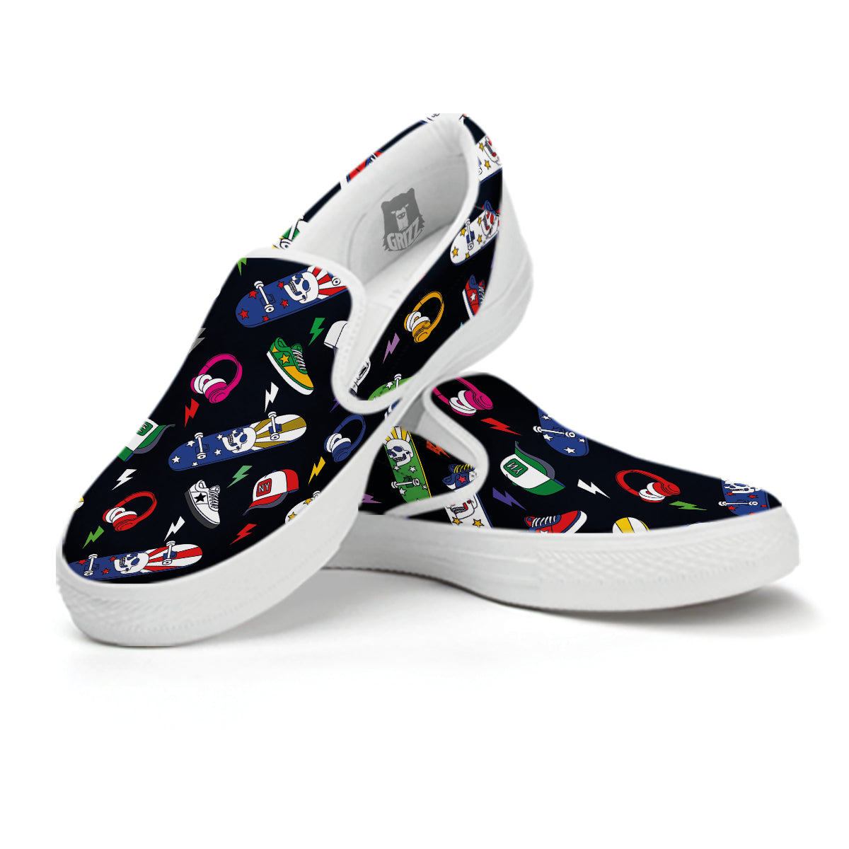 New York Skateboard Colorful Print Pattern White Slip On Shoes-grizzshop