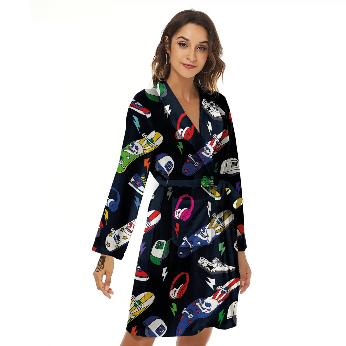 New York Skateboard Colorful Print Pattern Women's Robe-grizzshop