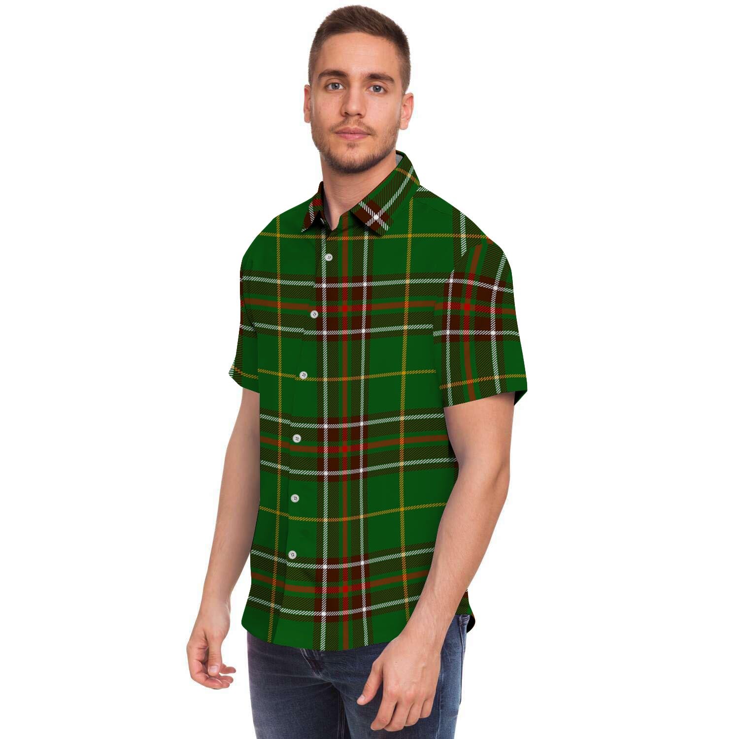 Newfoundland Tartan Green Plaid Men's Short Sleeve Shirt-grizzshop