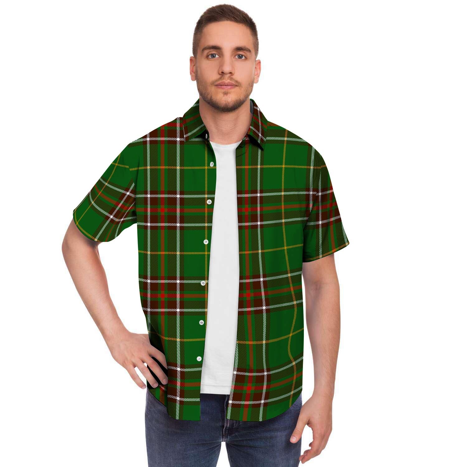 Newfoundland Tartan Green Plaid Men's Short Sleeve Shirt-grizzshop