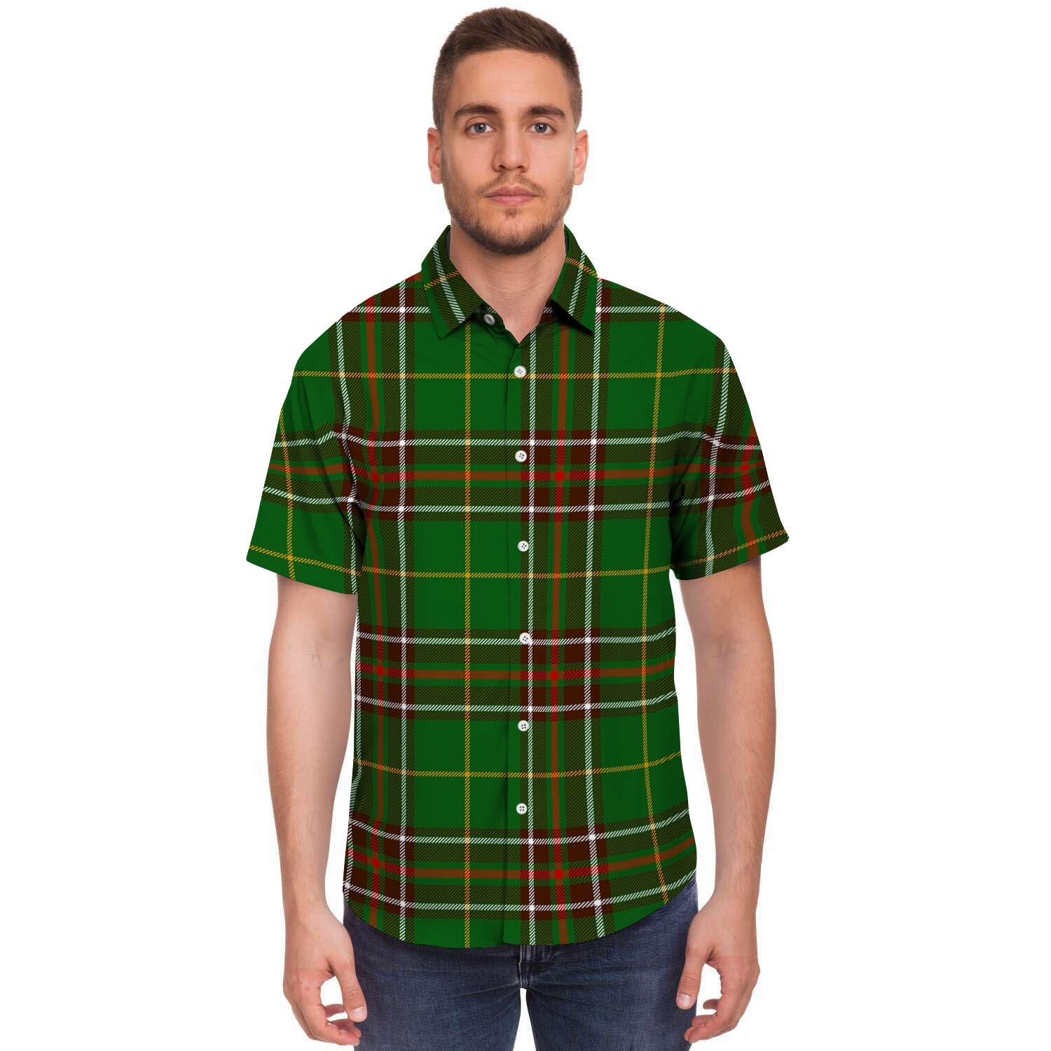 Newfoundland Tartan Green Plaid Men's Short Sleeve Shirt-grizzshop
