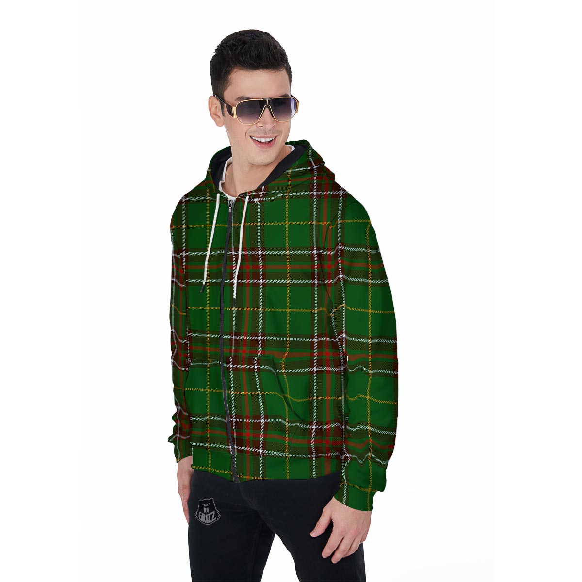 Newfoundland Tartan Green Plaid Men's Zip Up Hoodie-grizzshop