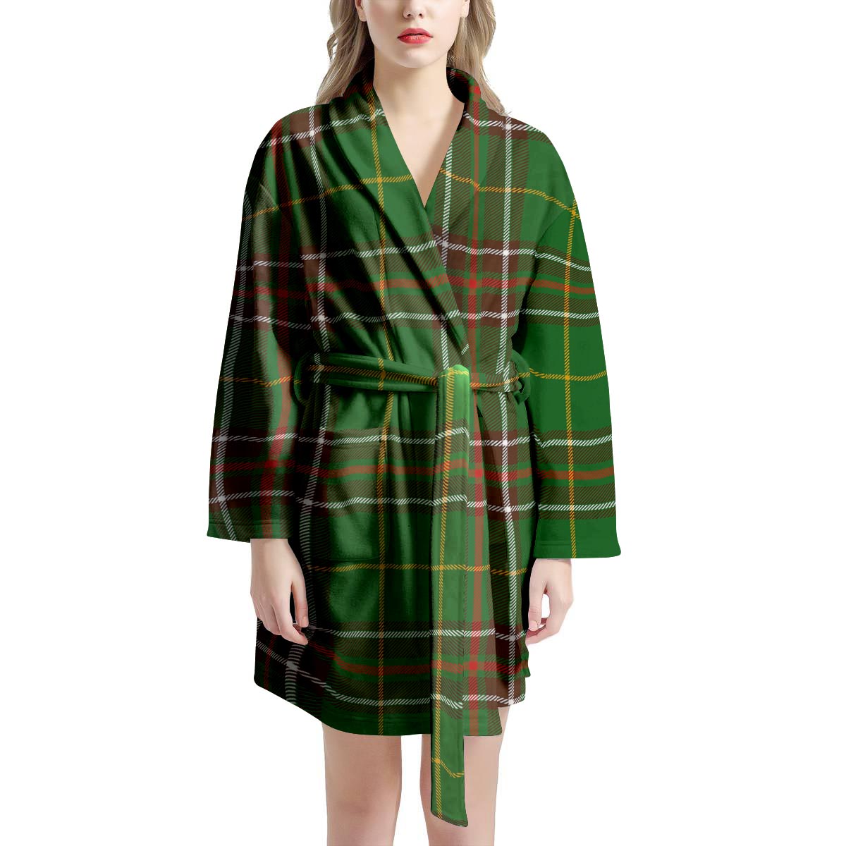 Newfoundland Tartan Green Plaid Women's Robe-grizzshop