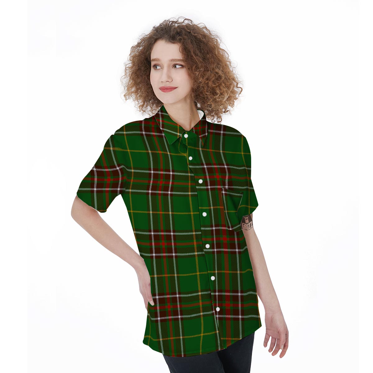 Newfoundland Tartan Green Plaid Women's Short Sleeve Shirts-grizzshop
