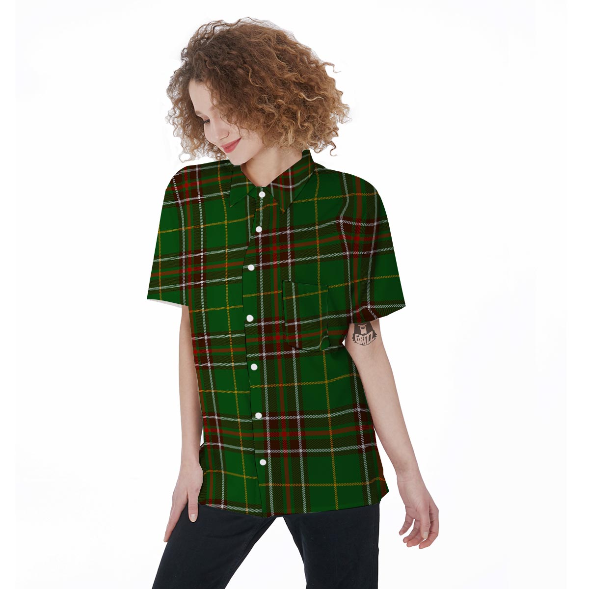 Newfoundland Tartan Green Plaid Women's Short Sleeve Shirts-grizzshop