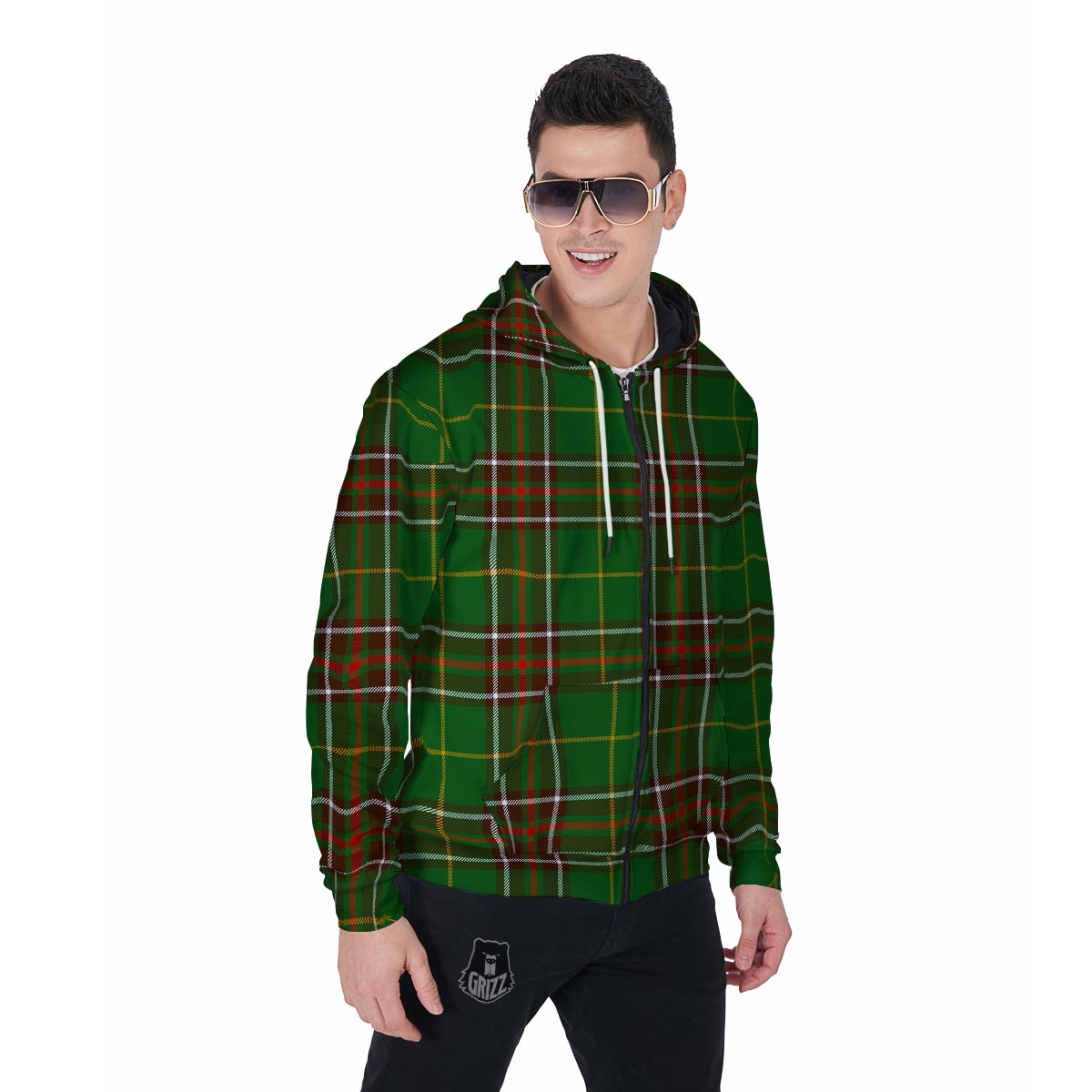 Newfoundland Tartan Green Plaid Men's Zip Up Hoodie-grizzshop