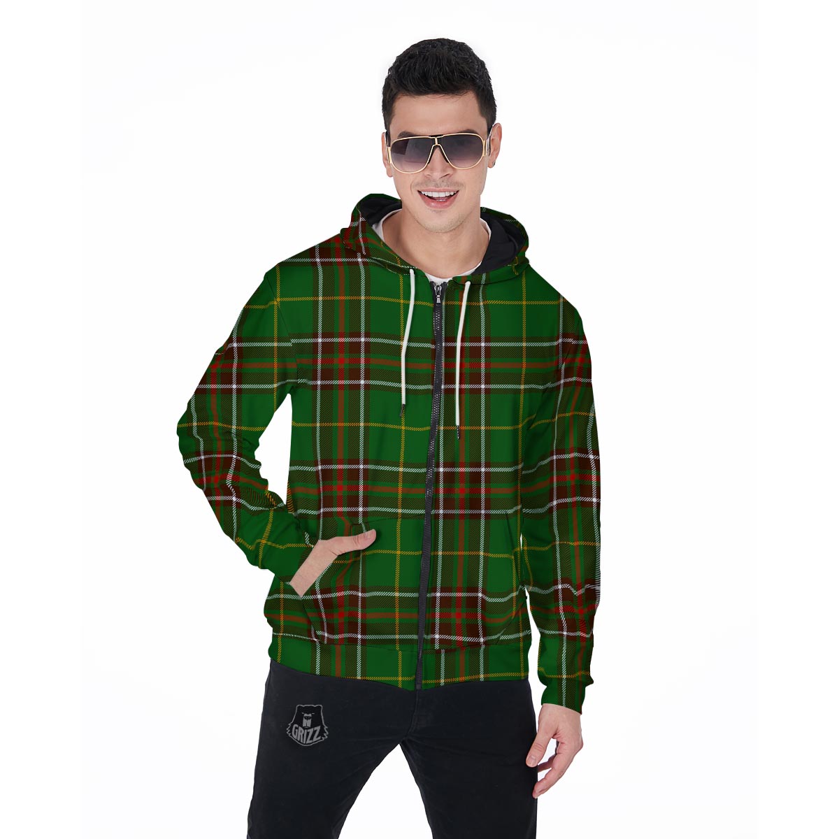 Newfoundland Tartan Green Plaid Men's Zip Up Hoodie-grizzshop