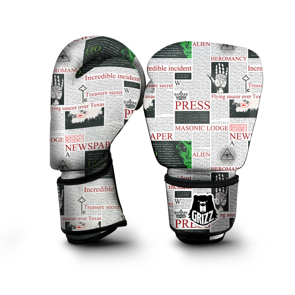 Newspaper Aliens Topic Print Pattern Boxing Gloves-grizzshop