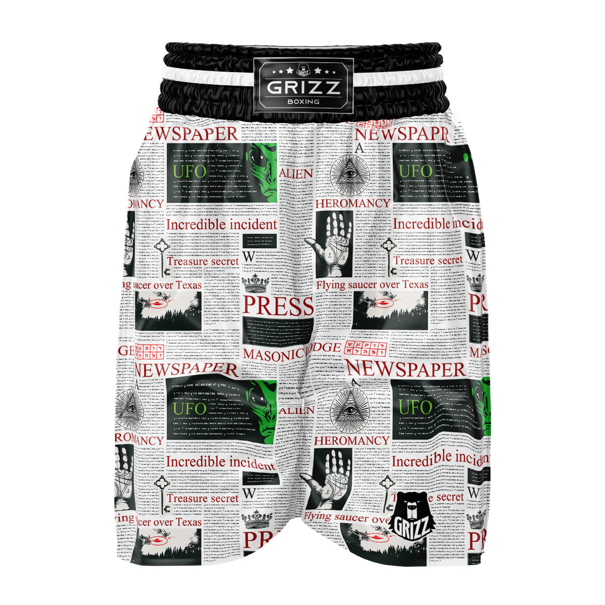 Newspaper Aliens Topic Print Pattern Boxing Shorts-grizzshop