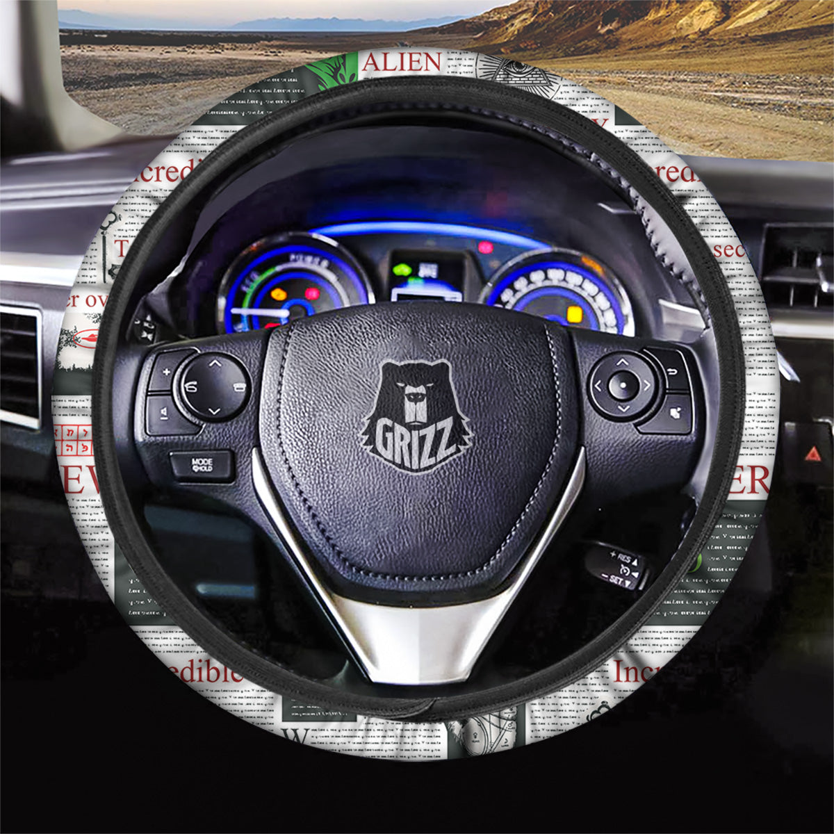 Newspaper Aliens Topic Print Pattern Car Steering Wheel Cover-grizzshop