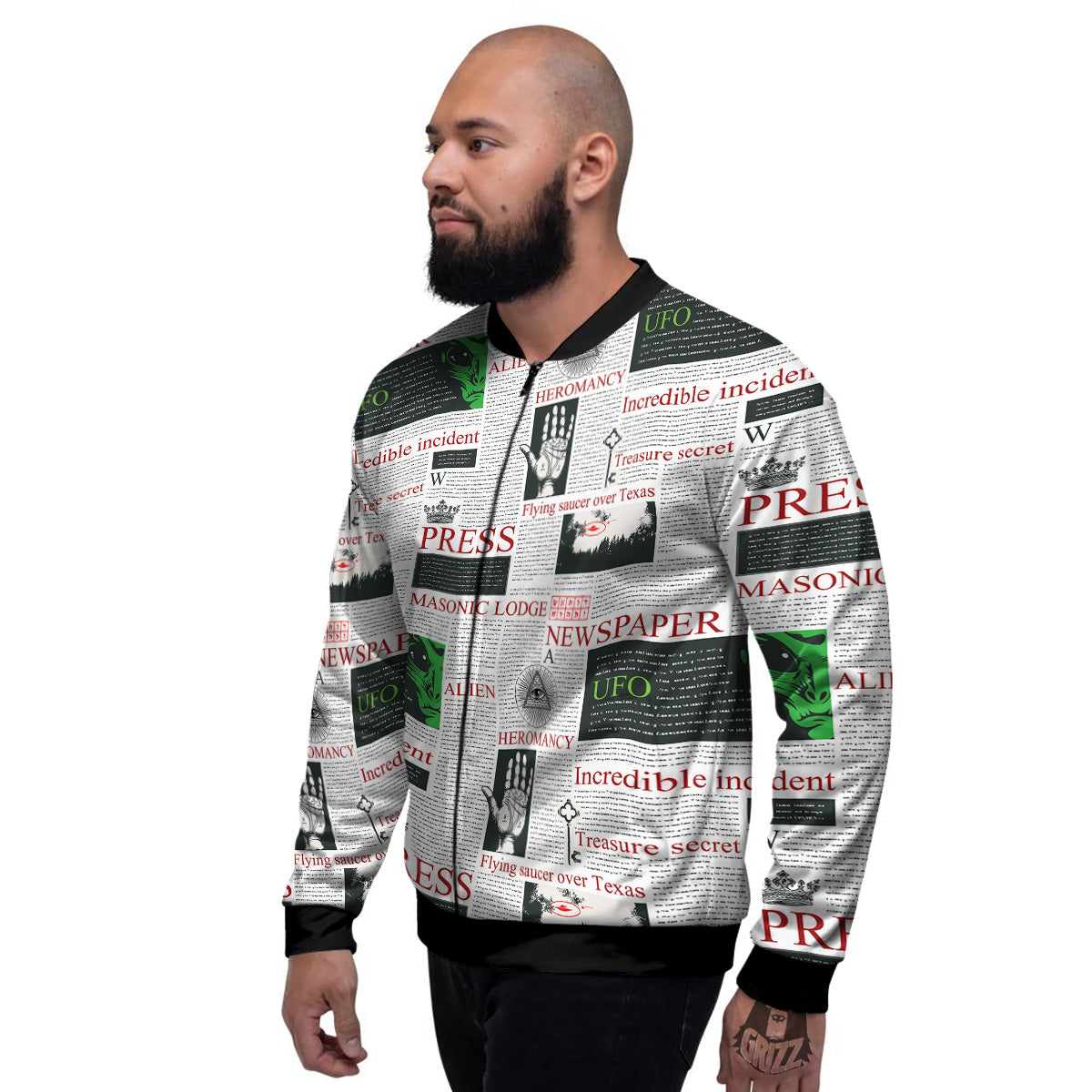 Newspaper Aliens Topic Print Pattern Men's Bomber Jacket-grizzshop