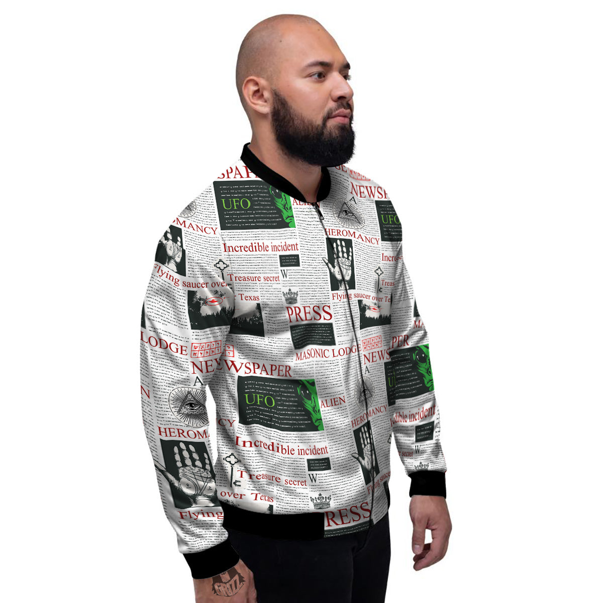 Newspaper Aliens Topic Print Pattern Men's Bomber Jacket-grizzshop