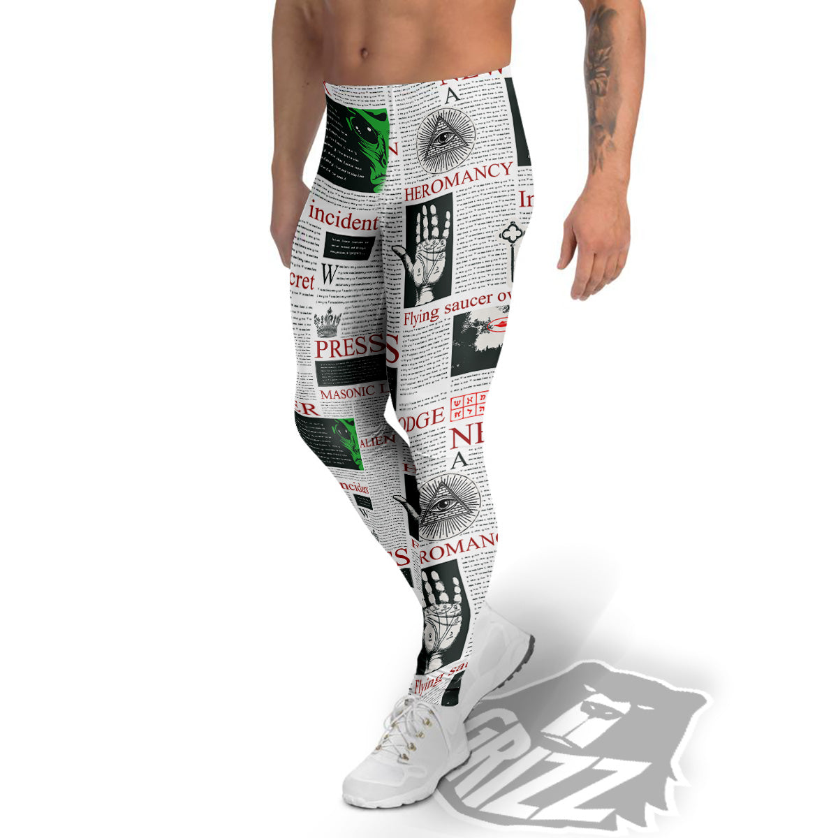 Newspaper Aliens Topic Print Pattern Men's Leggings-grizzshop