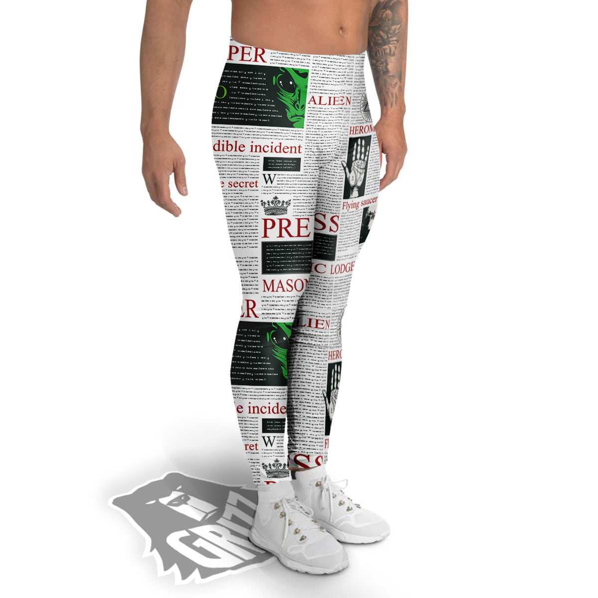 Newspaper Aliens Topic Print Pattern Men's Leggings-grizzshop