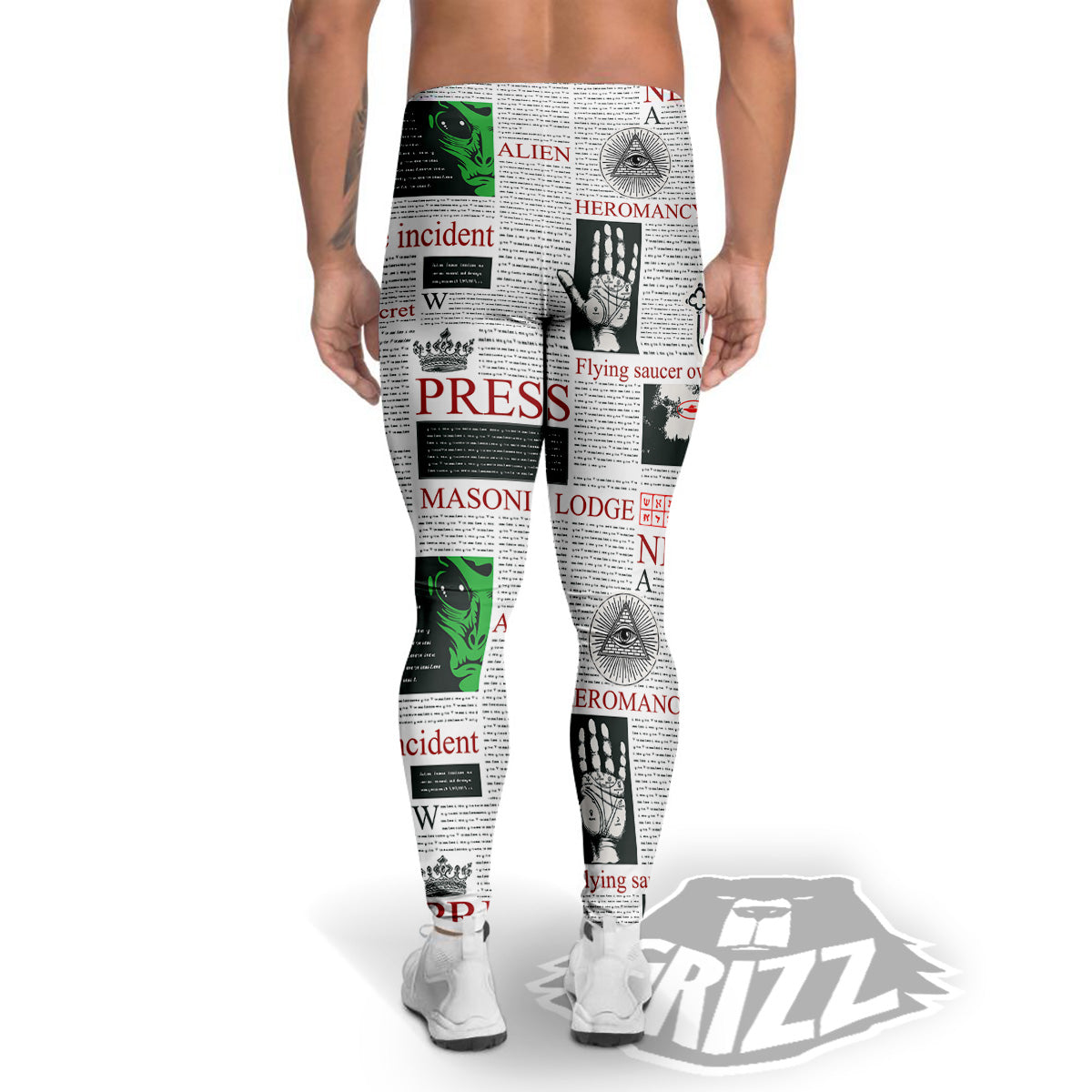 Newspaper Aliens Topic Print Pattern Men's Leggings-grizzshop