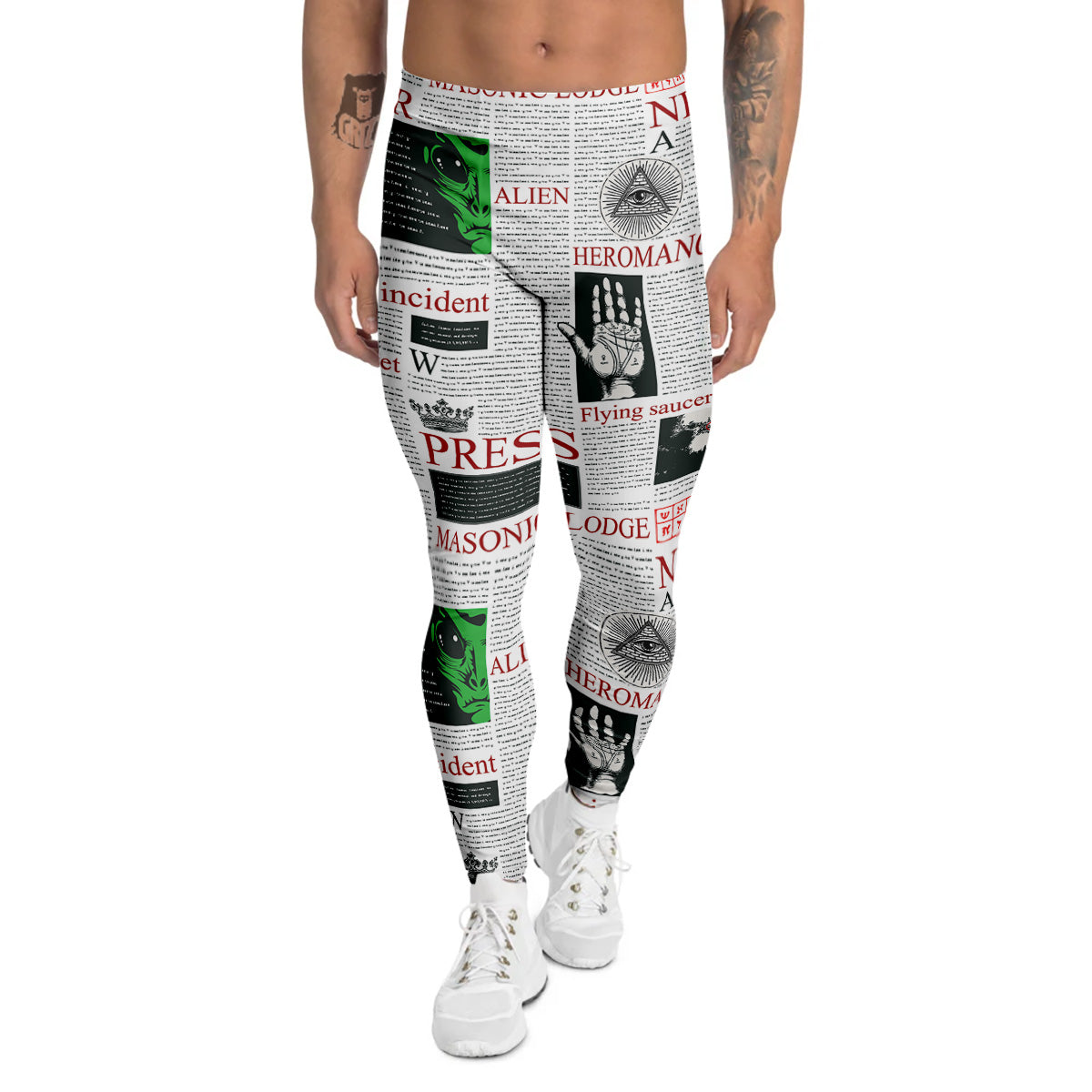 Newspaper Aliens Topic Print Pattern Men's Leggings-grizzshop