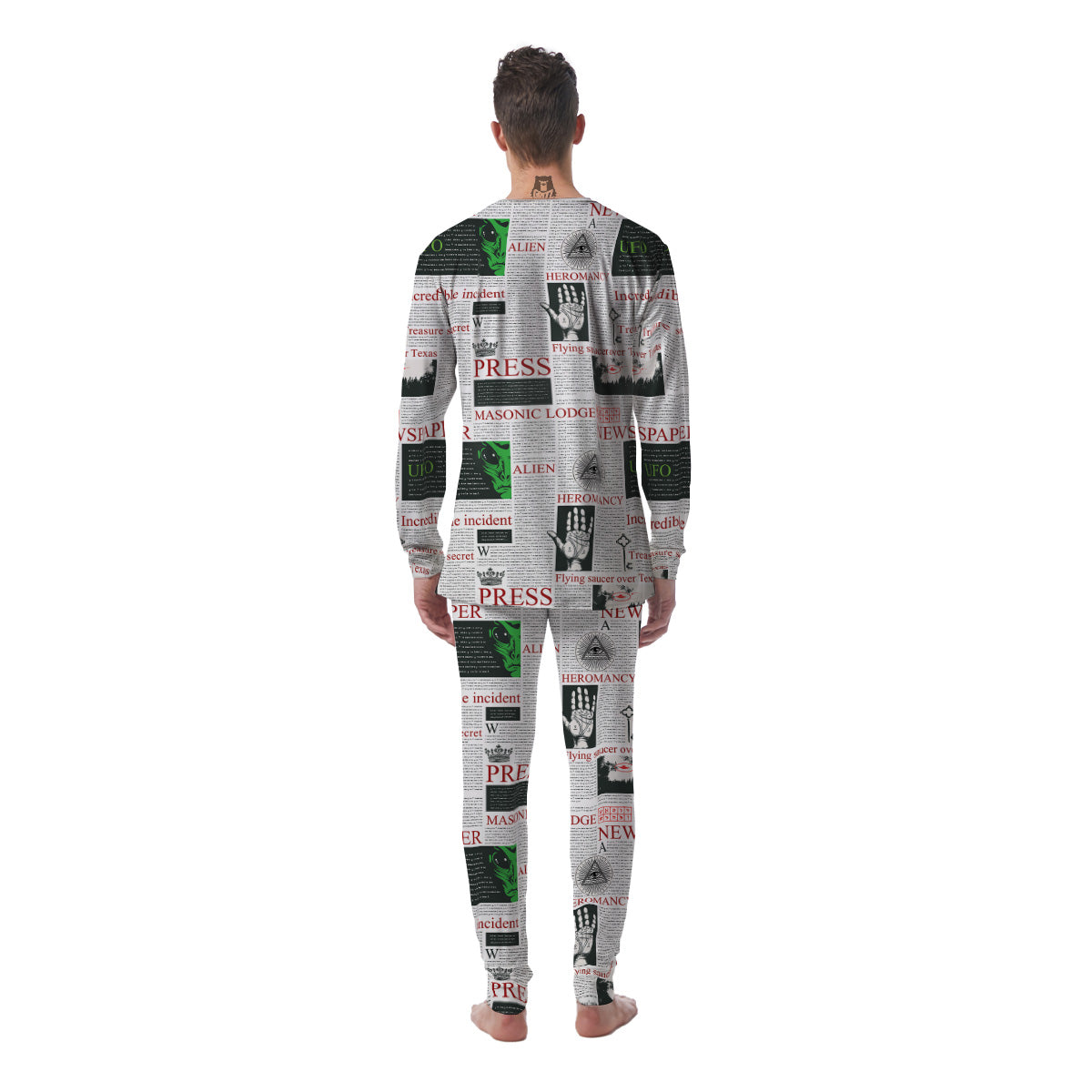 Newspaper Aliens Topic Print Pattern Men's Pajamas-grizzshop