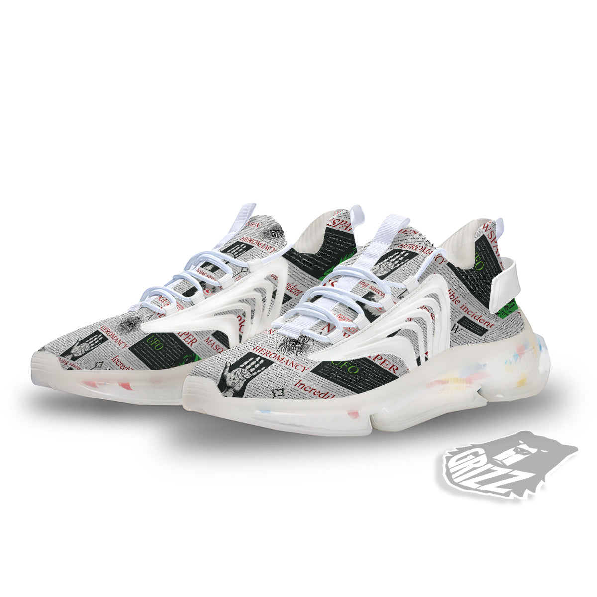 Newspaper Aliens Topic Print Pattern White Gym Shoes-grizzshop