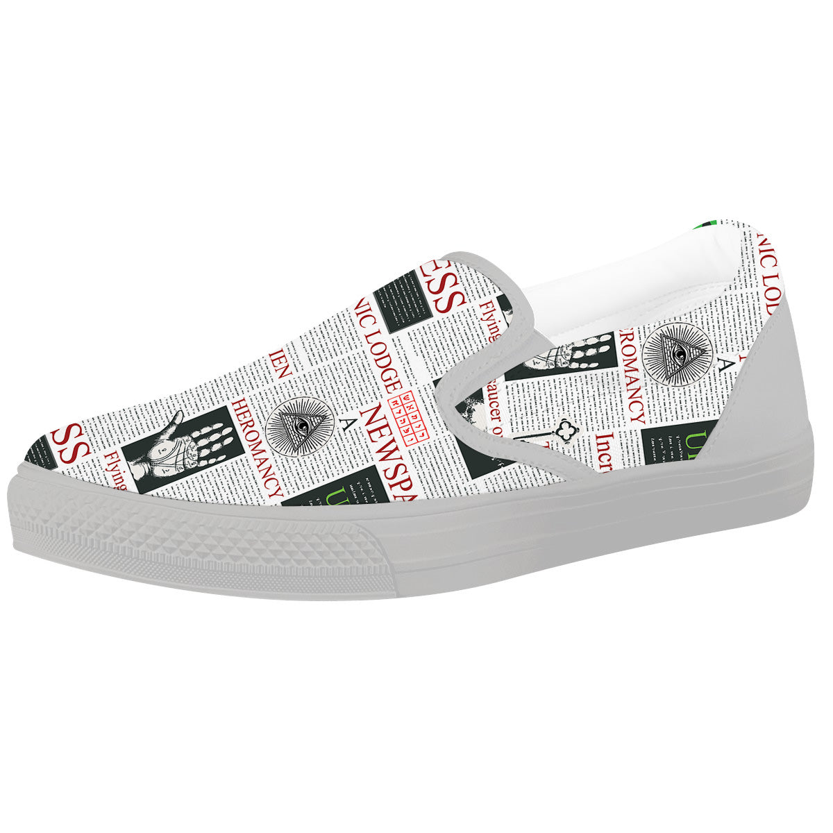 Newspaper Aliens Topic Print Pattern White Slip On Shoes-grizzshop