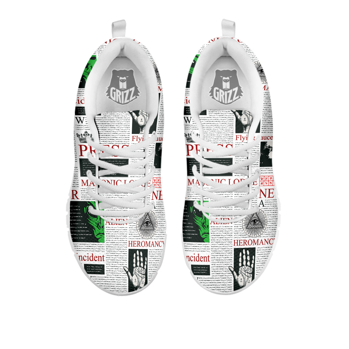 Newspaper Aliens Topic Print Pattern White Sneaker-grizzshop