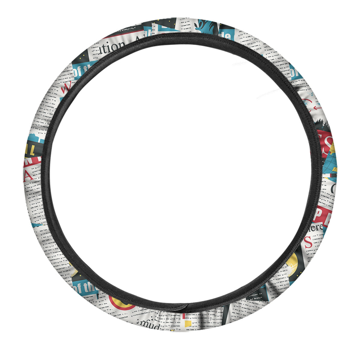 Newspaper Clippings On Aliens Topic Colorful Print Pattern Car Steering Wheel Cover-grizzshop