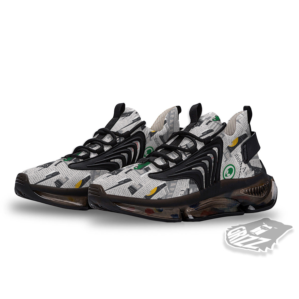Newspaper Clippings On Aliens Topic Print Pattern Black Gym Shoes-grizzshop