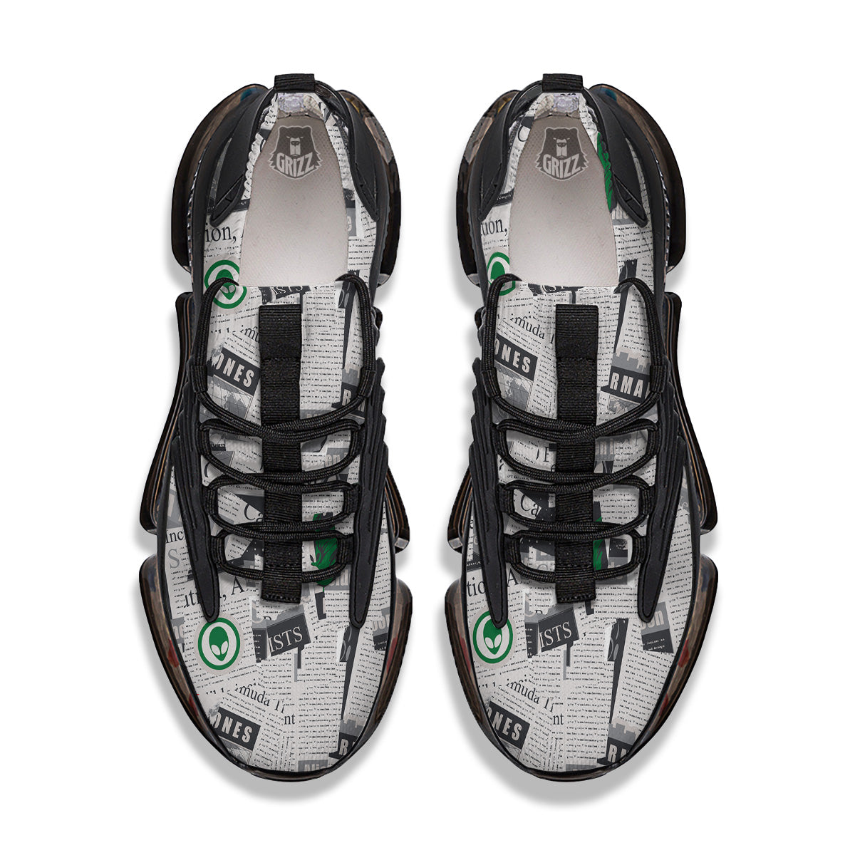 Newspaper Clippings On Aliens Topic Print Pattern Black Gym Shoes-grizzshop