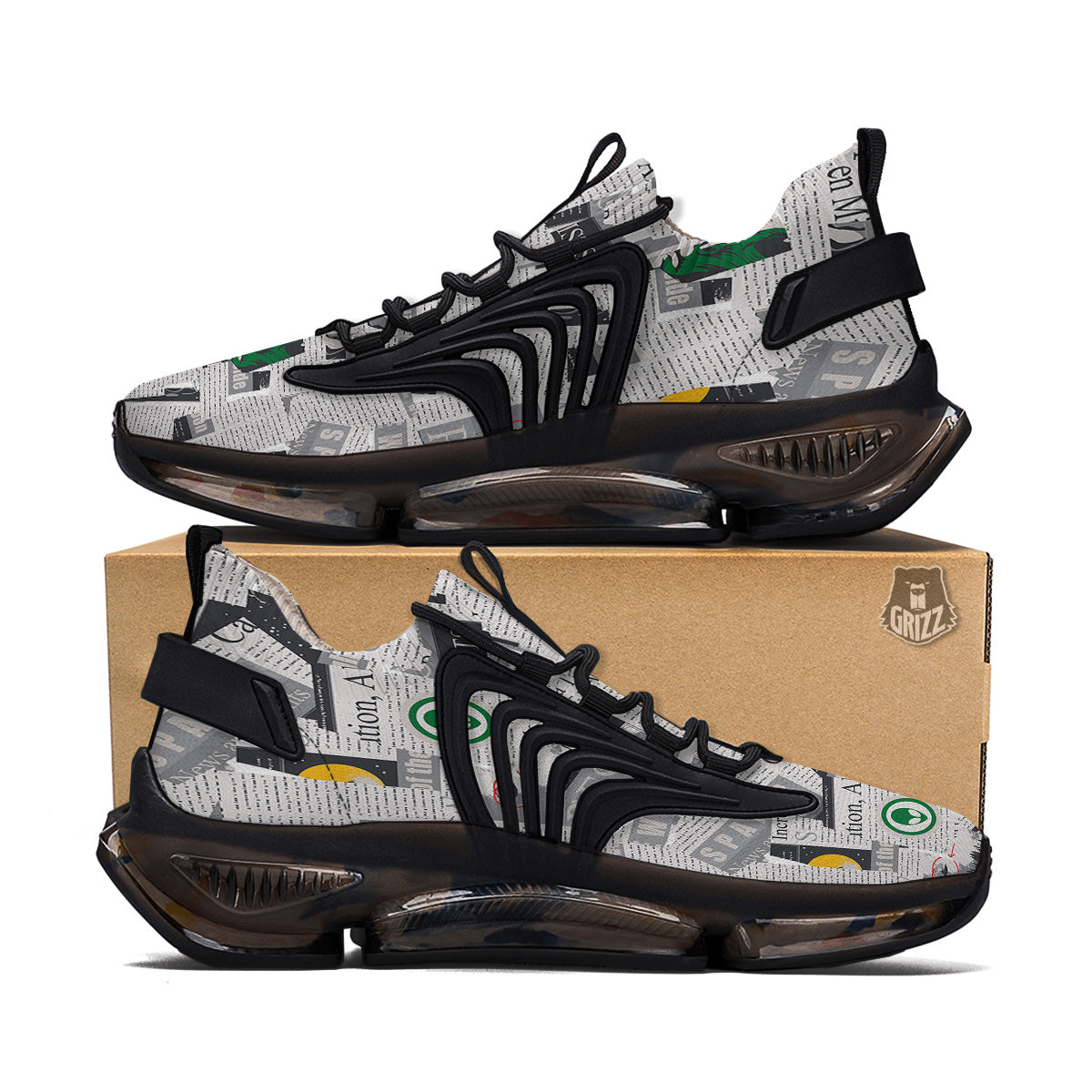 Newspaper Clippings On Aliens Topic Print Pattern Black Gym Shoes-grizzshop