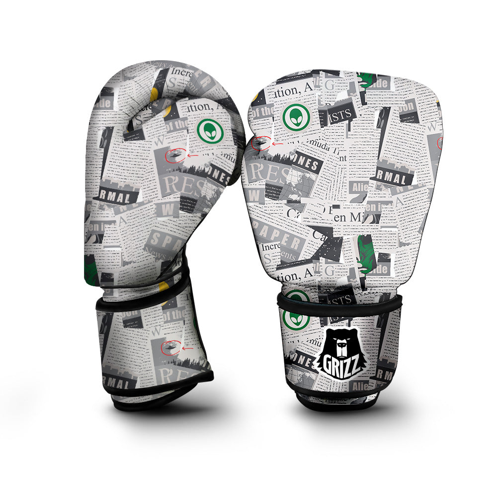 Newspaper Clippings On Aliens Topic Print Pattern Boxing Gloves-grizzshop