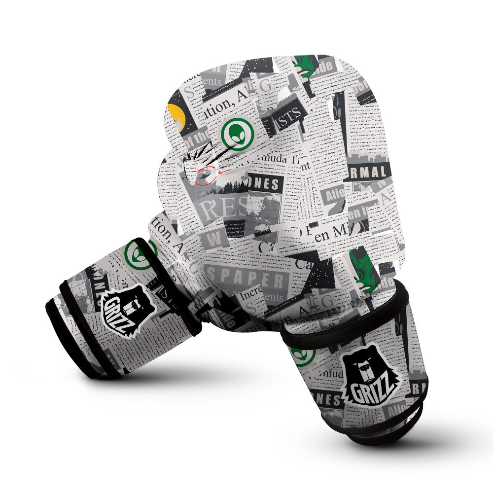 Newspaper Clippings On Aliens Topic Print Pattern Boxing Gloves-grizzshop