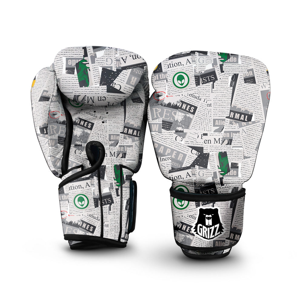 Newspaper Clippings On Aliens Topic Print Pattern Boxing Gloves-grizzshop
