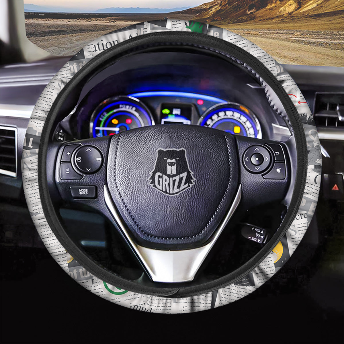 Newspaper Clippings On Aliens Topic Print Pattern Car Steering Wheel Cover-grizzshop