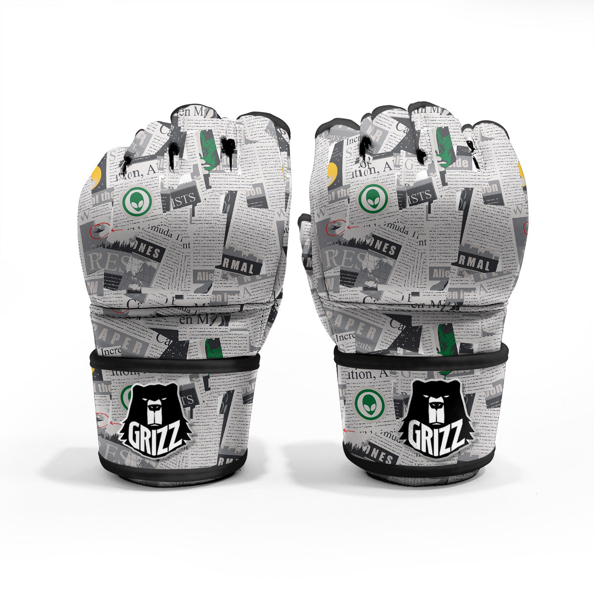 Newspaper Clippings On Aliens Topic Print Pattern MMA Gloves-grizzshop