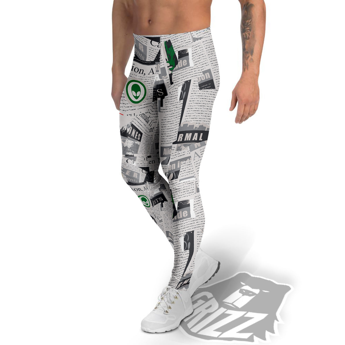 Newspaper Clippings On Aliens Topic Print Pattern Men's Leggings-grizzshop