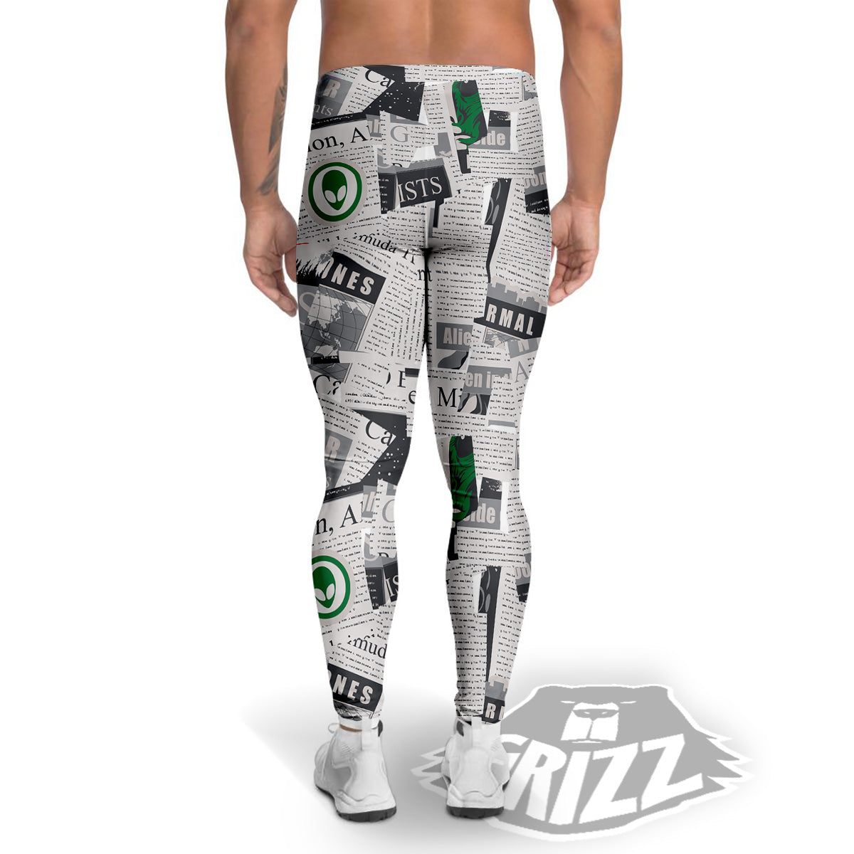 Newspaper Clippings On Aliens Topic Print Pattern Men's Leggings-grizzshop