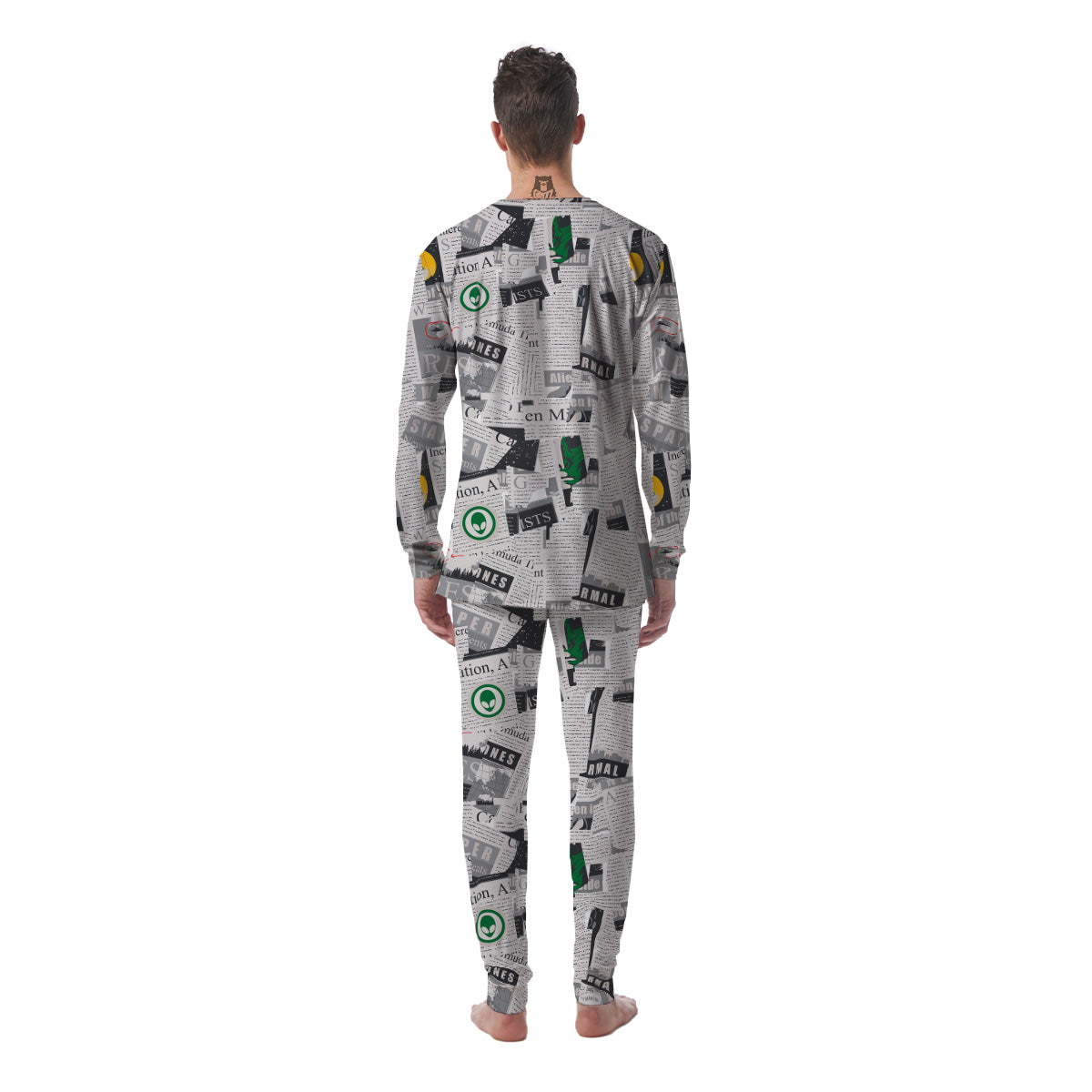 Newspaper Clippings On Aliens Topic Print Pattern Men's Pajamas-grizzshop