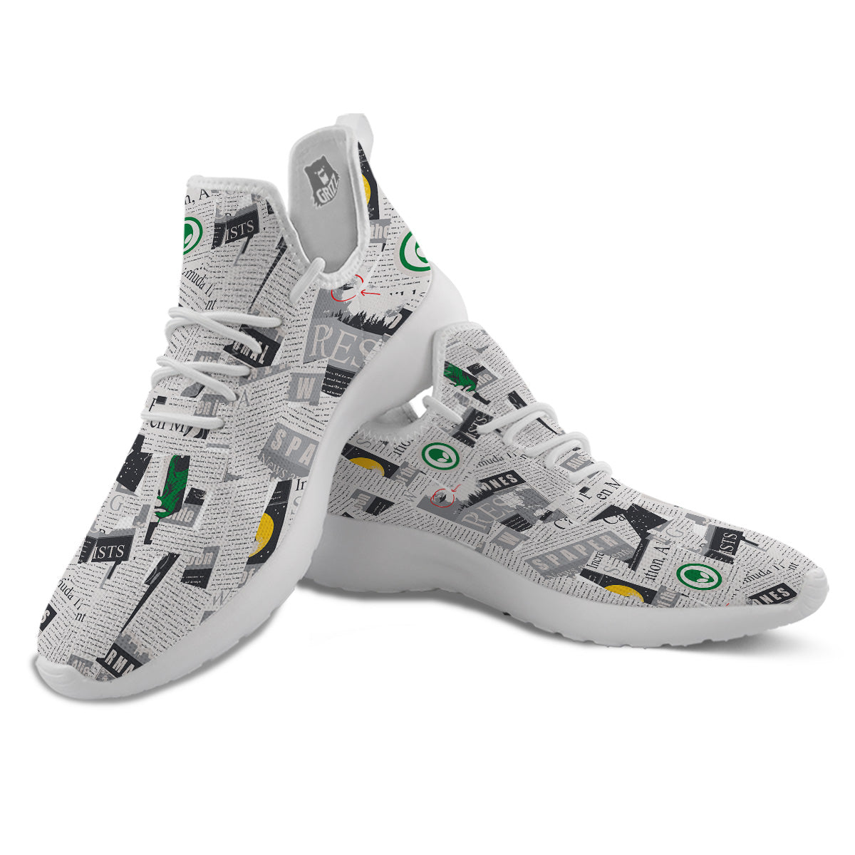 Newspaper Clippings On Aliens Topic Print Pattern White Athletic Shoes-grizzshop