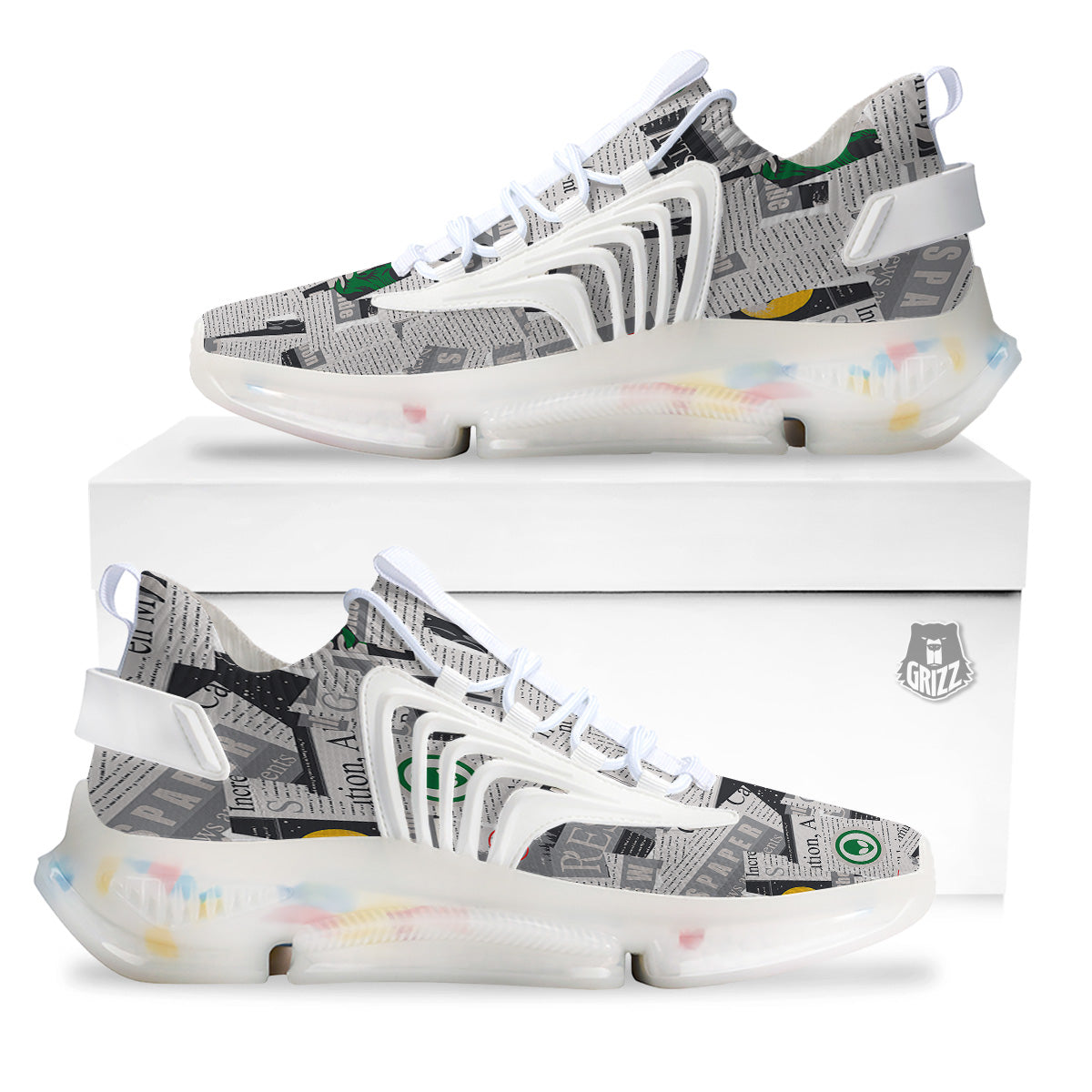 Newspaper Clippings On Aliens Topic Print Pattern White Gym Shoes-grizzshop
