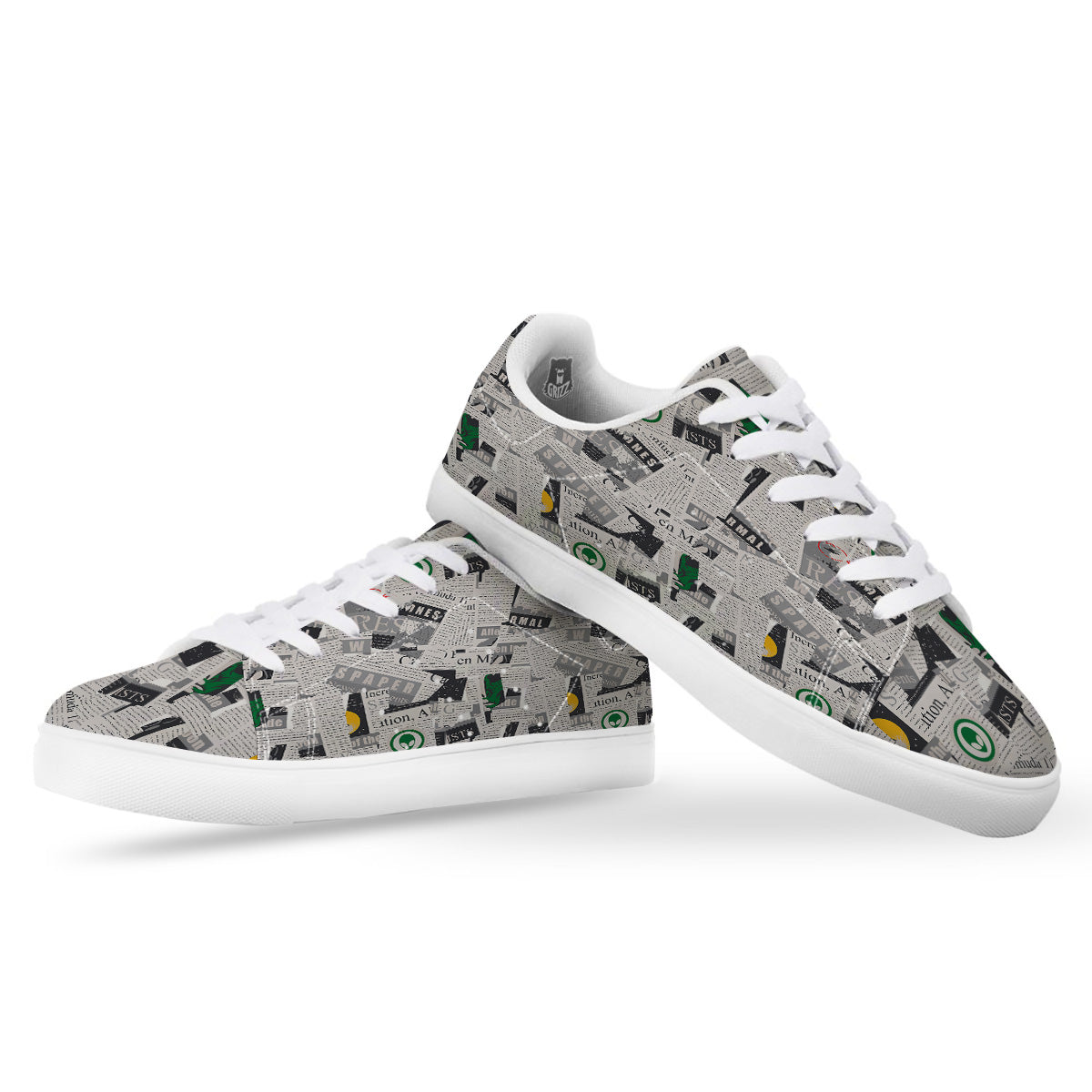 Newspaper Clippings On Aliens Topic Print Pattern White Low Top Sneakers-grizzshop