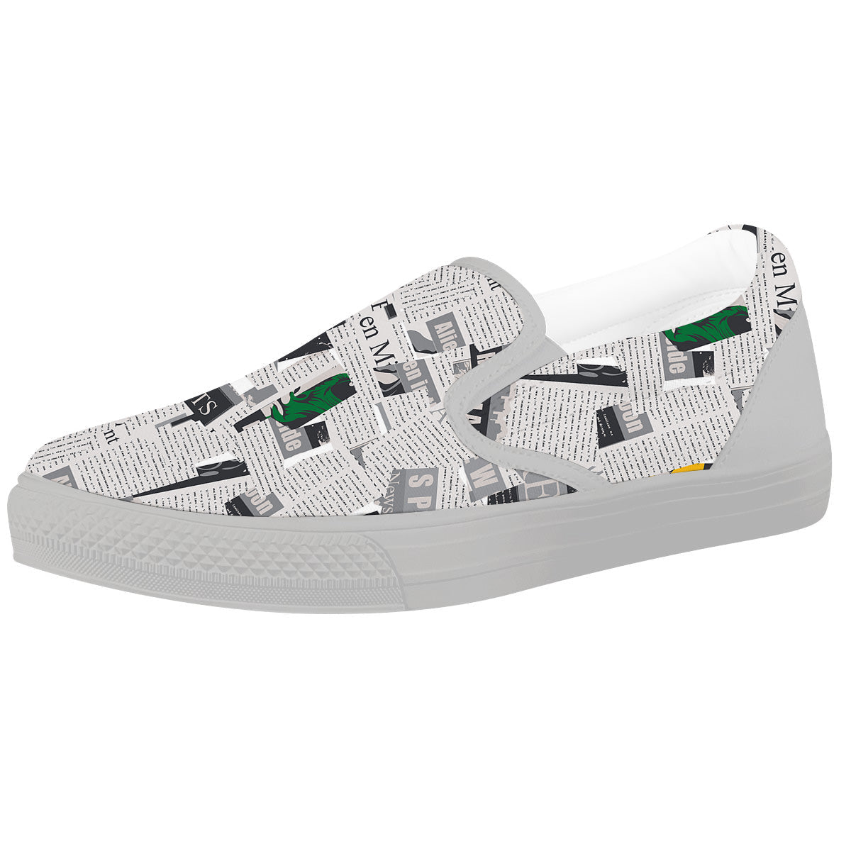 Newspaper Clippings On Aliens Topic Print Pattern White Slip On Shoes-grizzshop