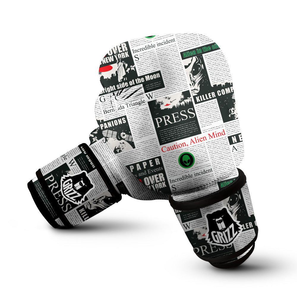 Newspaper Headlines Alien Print Pattern Boxing Gloves-grizzshop