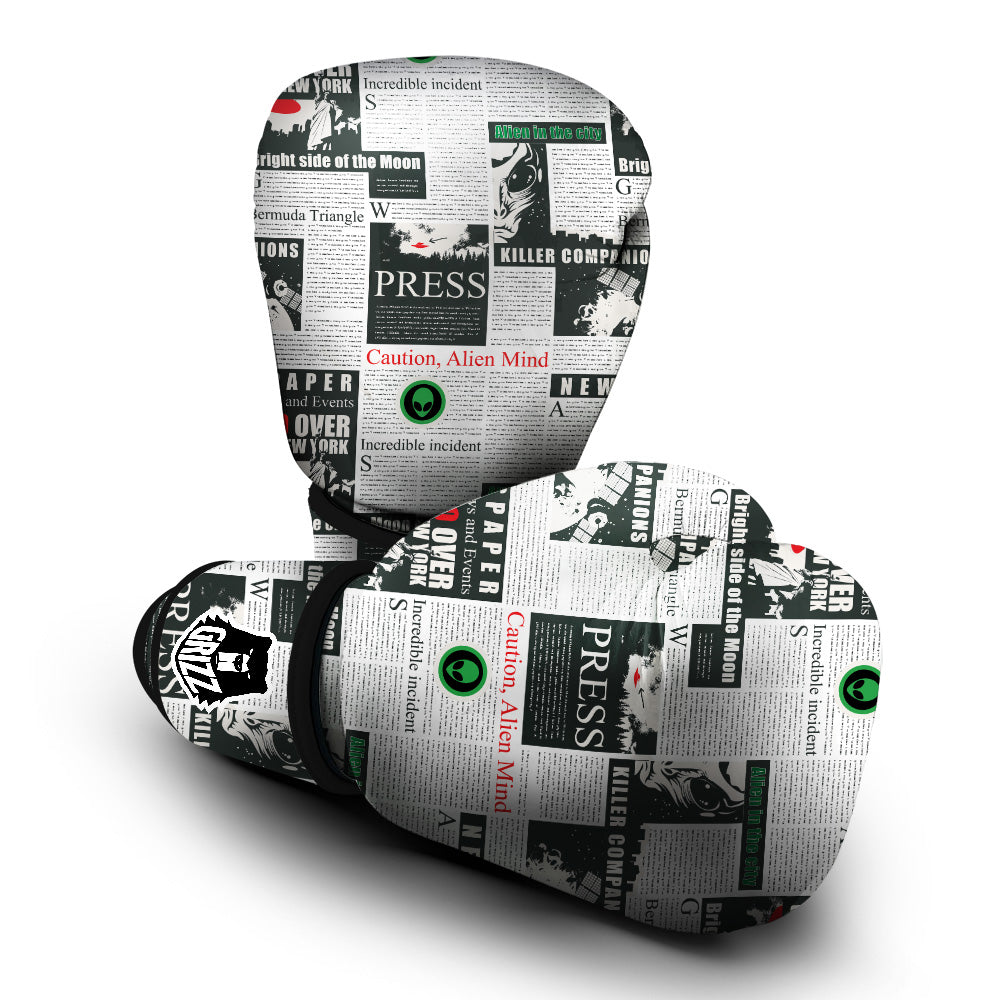 Newspaper Headlines Alien Print Pattern Boxing Gloves-grizzshop