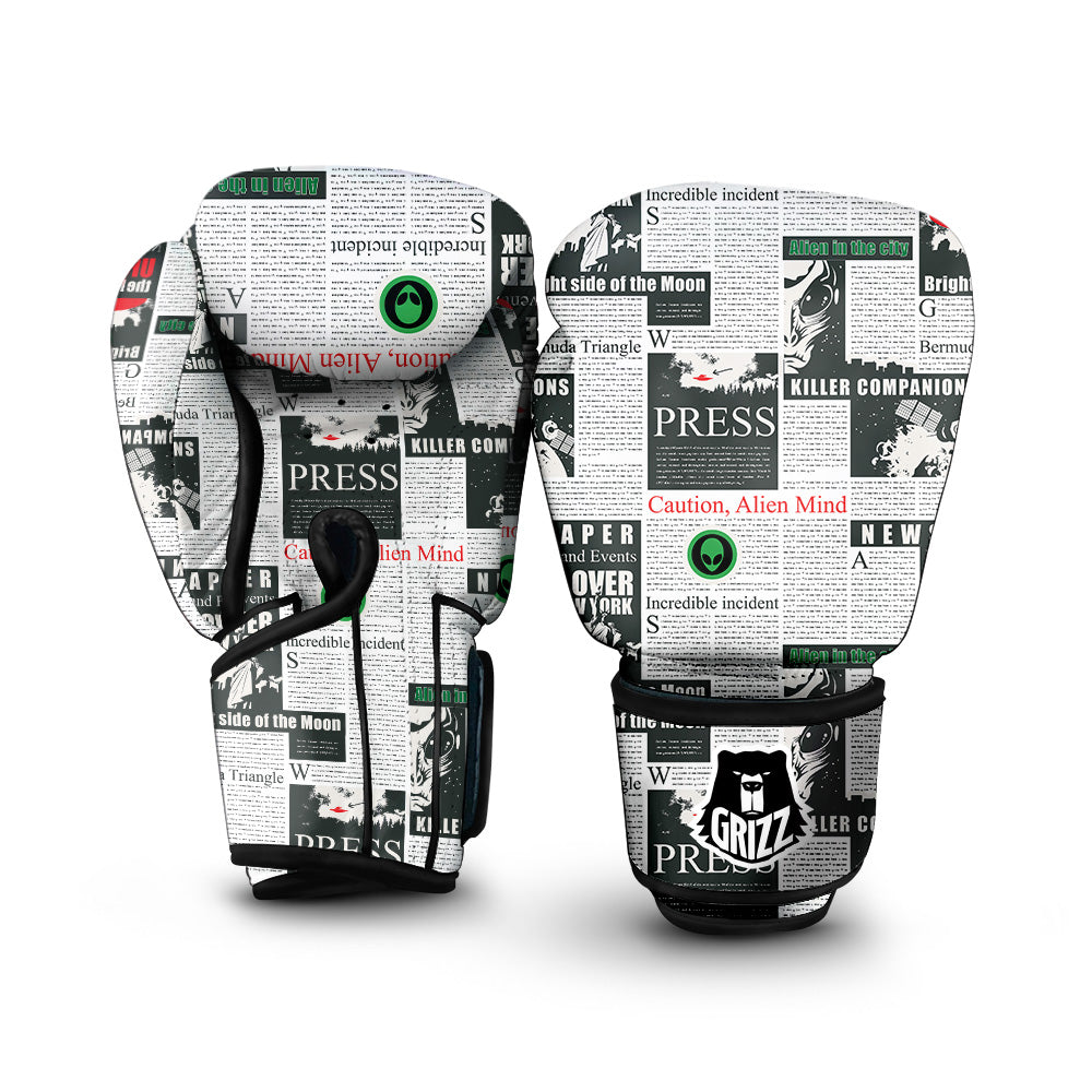 Newspaper Headlines Alien Print Pattern Boxing Gloves-grizzshop