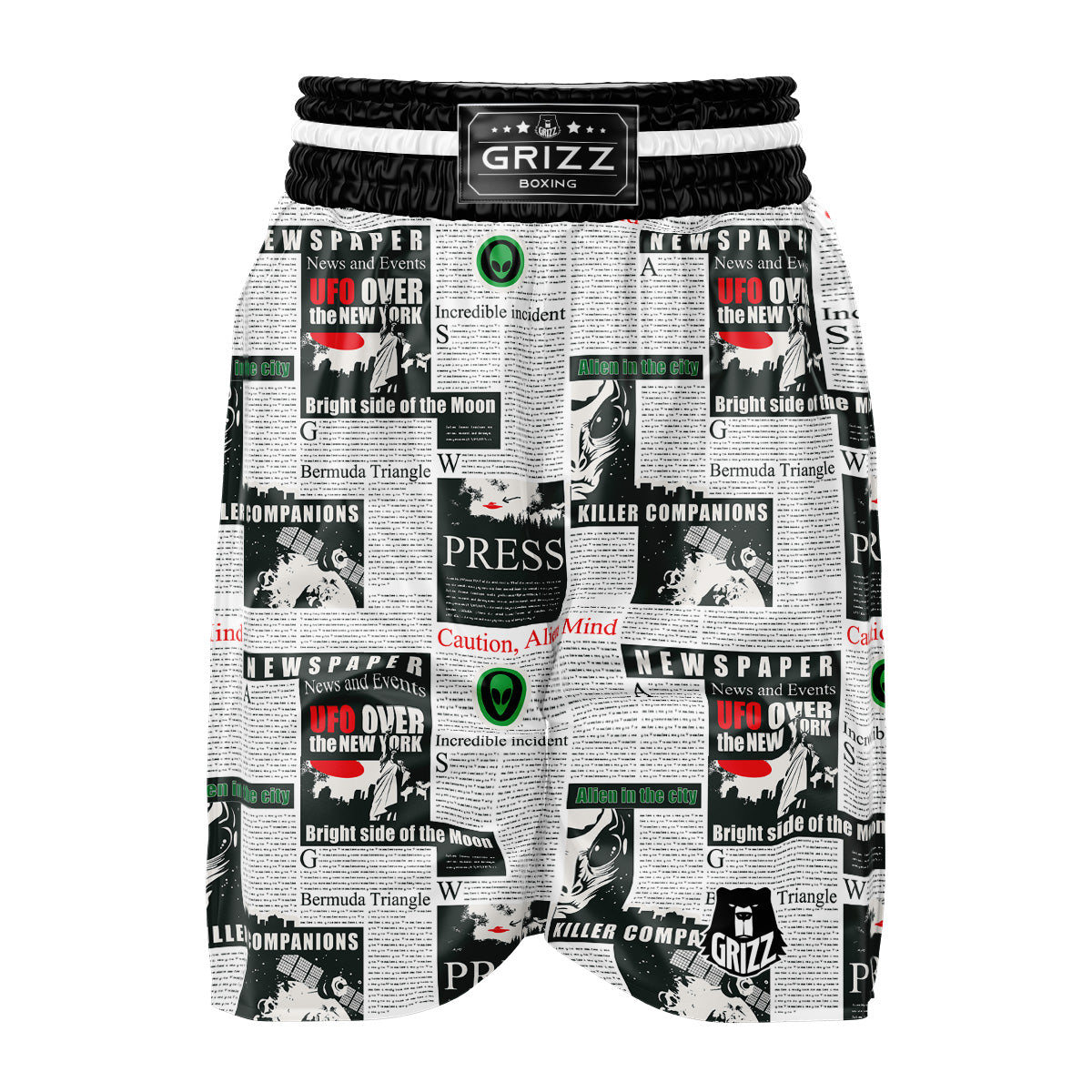 Newspaper Headlines Alien Print Pattern Boxing Shorts-grizzshop