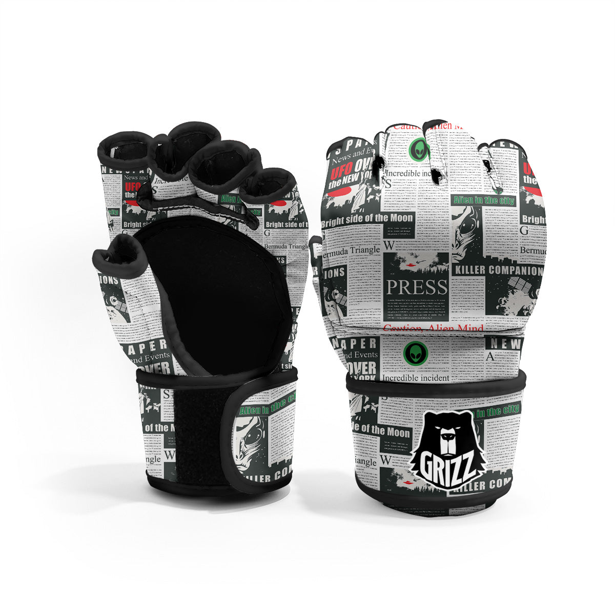Newspaper Headlines Alien Print Pattern MMA Gloves-grizzshop