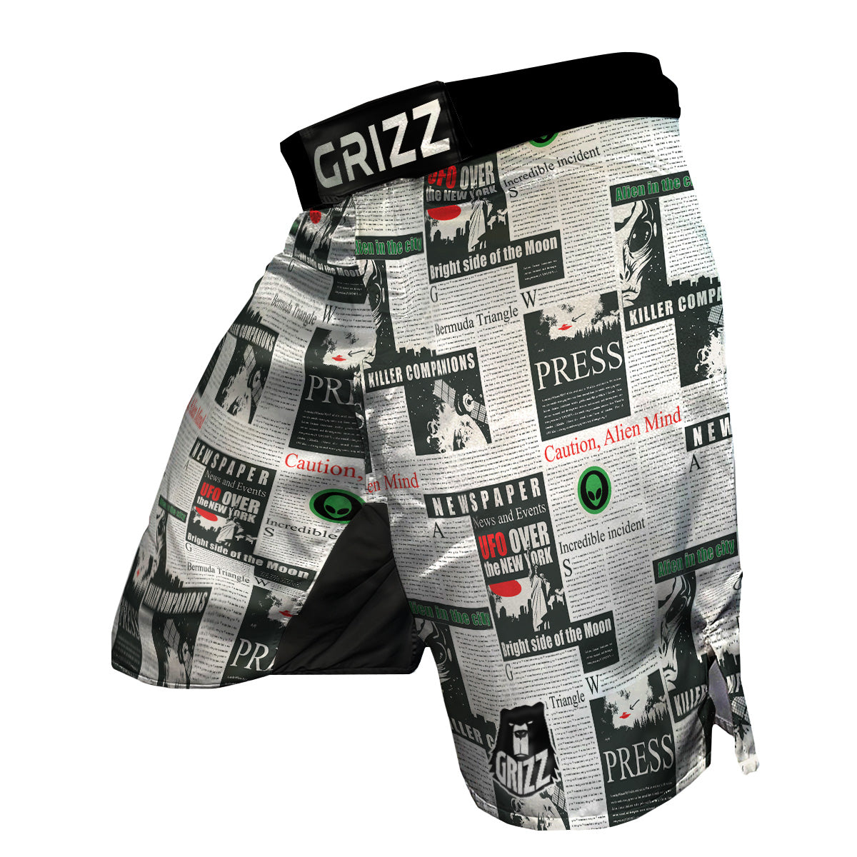 Newspaper Headlines Alien Print Pattern MMA Shorts-grizzshop