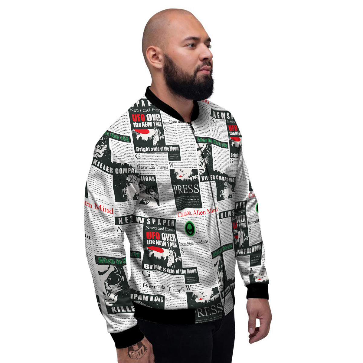 Newspaper Headlines Alien Print Pattern Men's Bomber Jacket-grizzshop