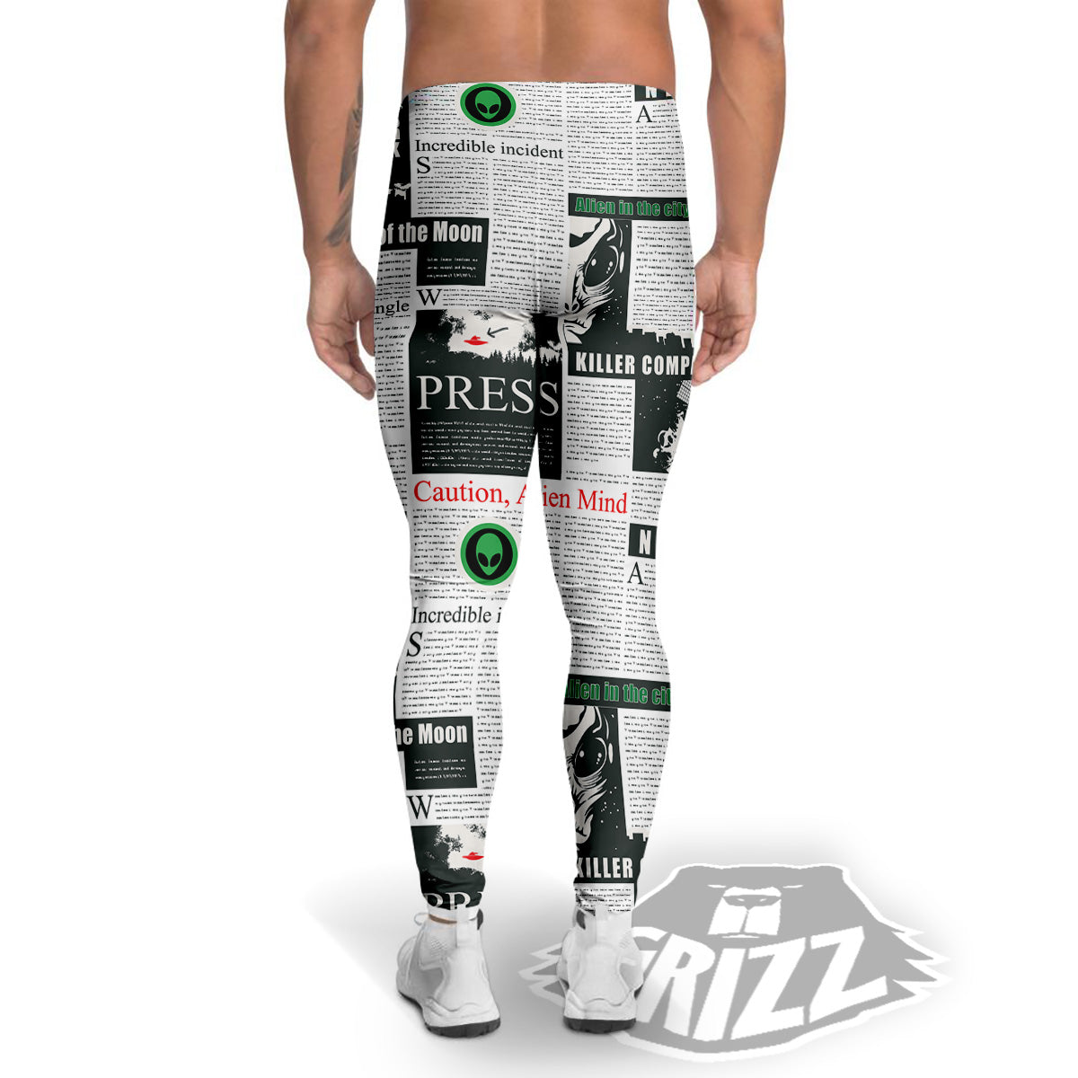 Newspaper Headlines Alien Print Pattern Men's Leggings-grizzshop